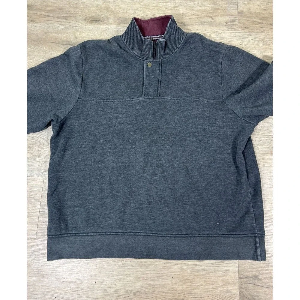 Orvis Quarter Zip Charcoal Gray Maroon Pullover Sweater Size XXL